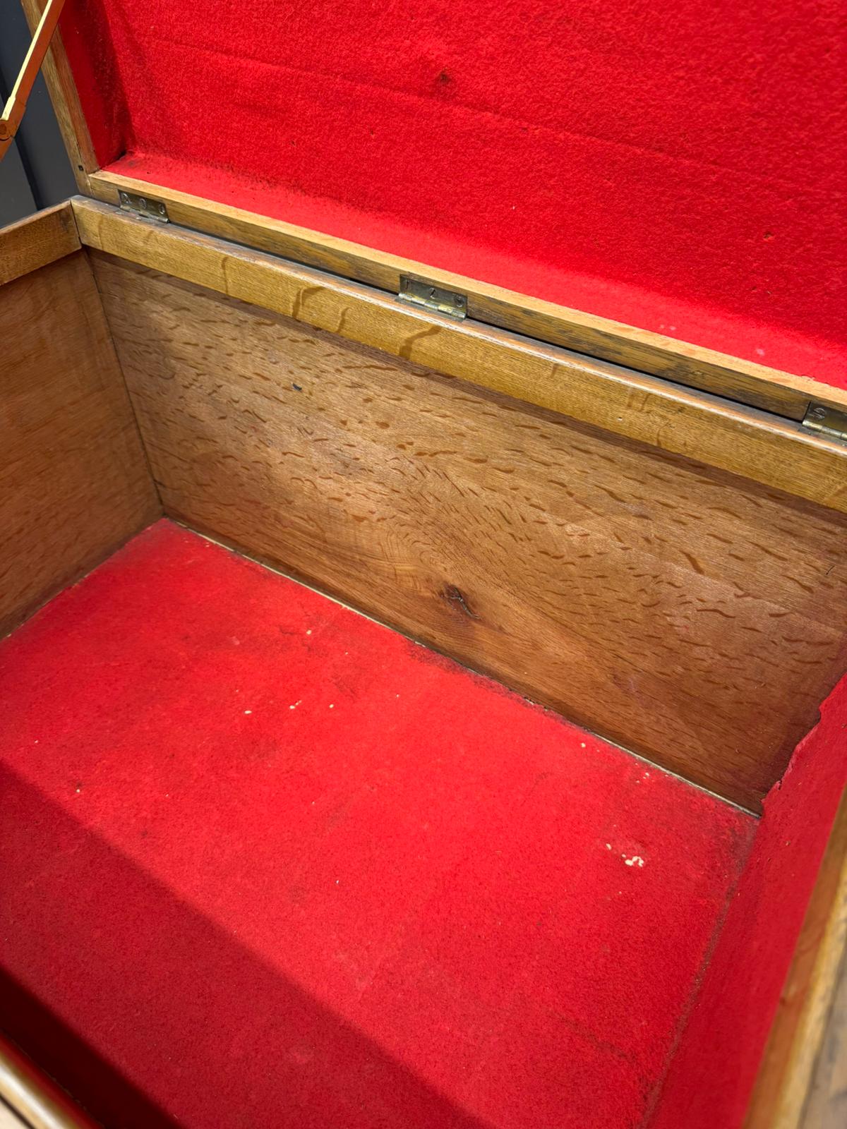 Antique Oak Box Trunk Chest Coffee Table Storage Brass Handles Campaign Style