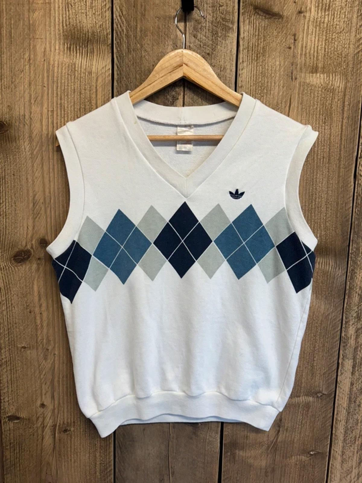 Vintage 1980s Adidas Ivan Lendl Argyle sleeveless Jumper Tank Top Medium