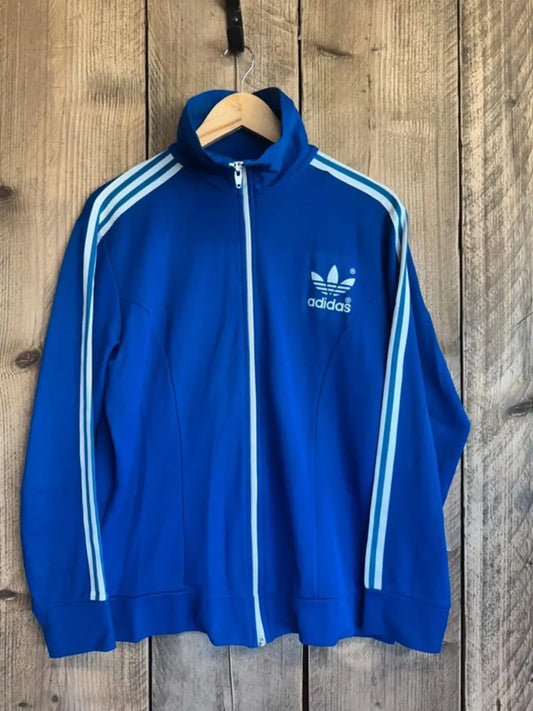Vintage Adidas Tracksuit Top Jacket Blue White 80s Made In Hong Kong Medium #349 adidas