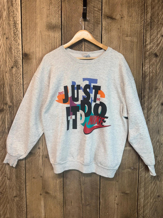 Vintage 80s Original Nike Just Do It Grey Spell Out Jumper Top Sweater Large.