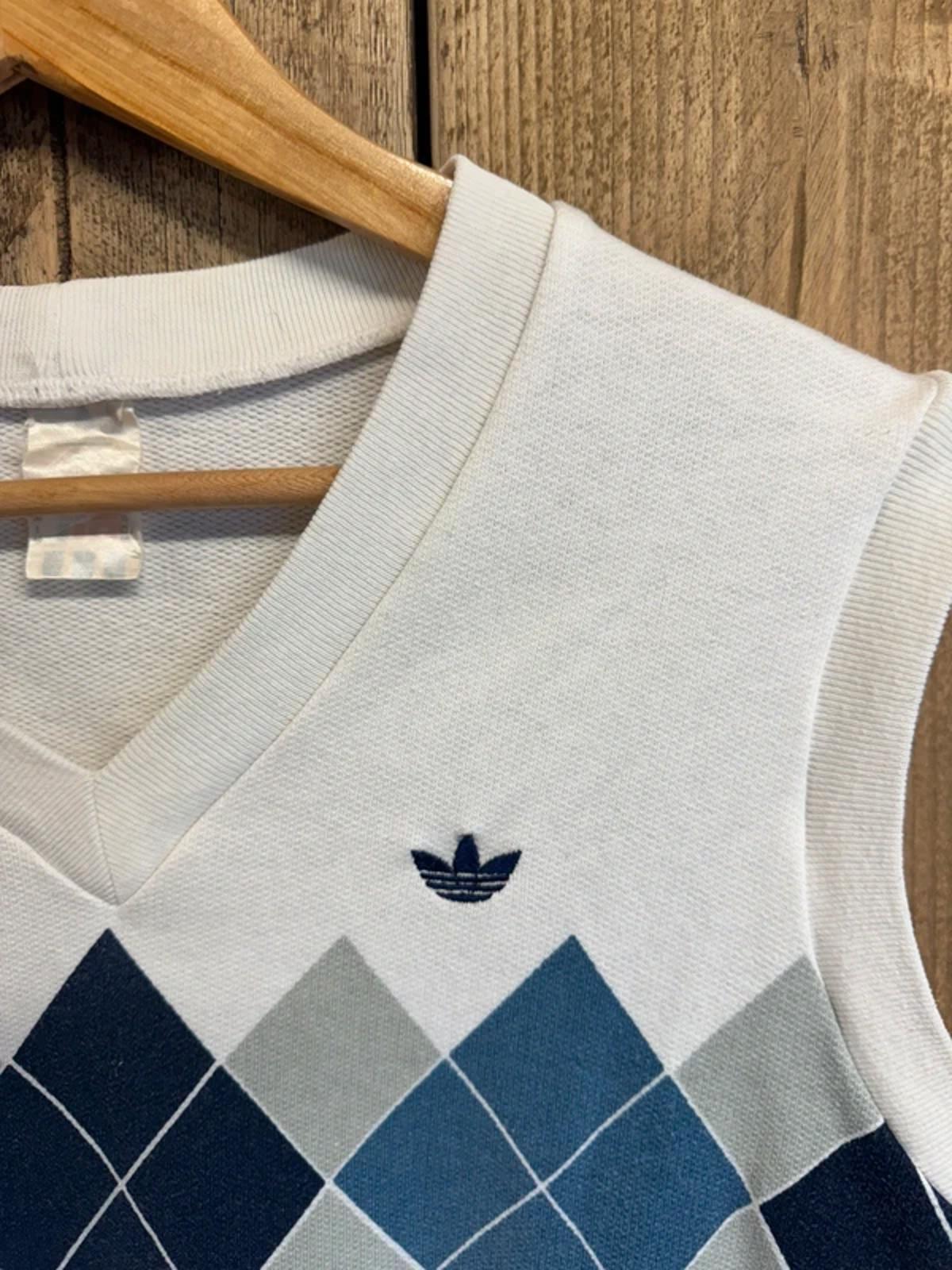 Vintage 1980s Adidas Ivan Lendl Argyle sleeveless Jumper Tank Top Medium