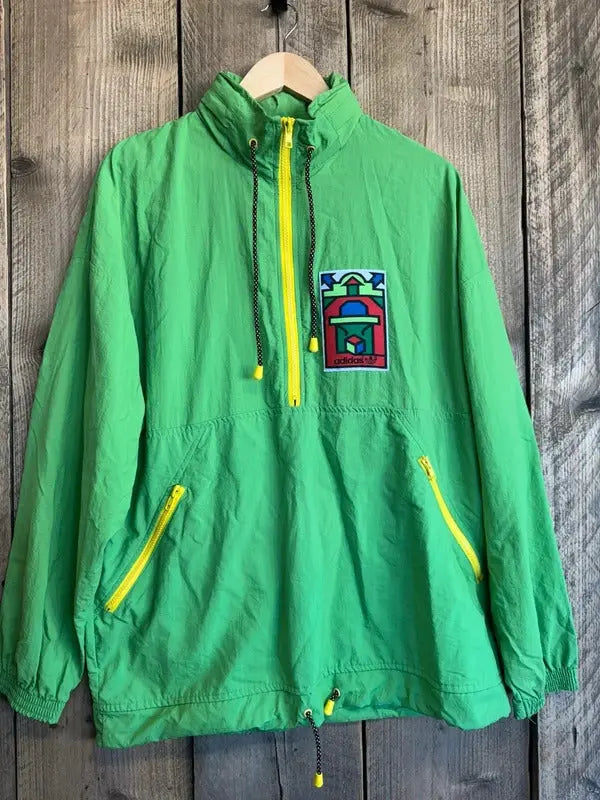 Vintage Adidas Late 80s Early 90s Tactel Windbreaker Jacket Coat Large Festival