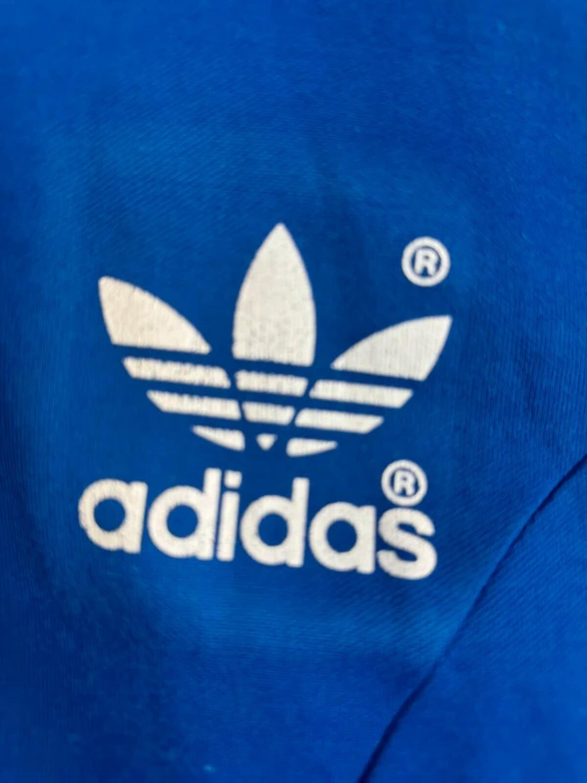 Vintage Adidas Tracksuit Top Jacket Blue White 80s Made In Hong Kong Medium #349