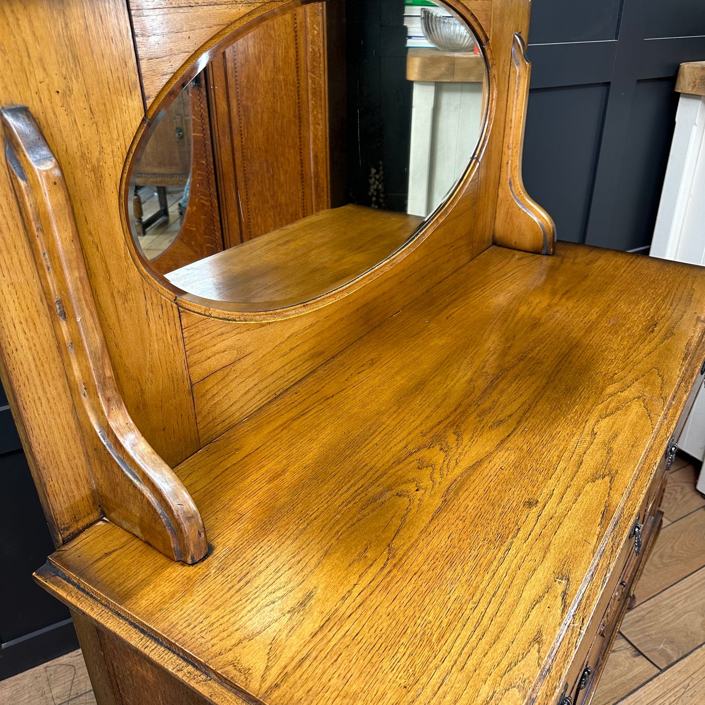 Antique Oak Sideboard / Drinks Cabinet / Buffet Server / Oak Mirror-back