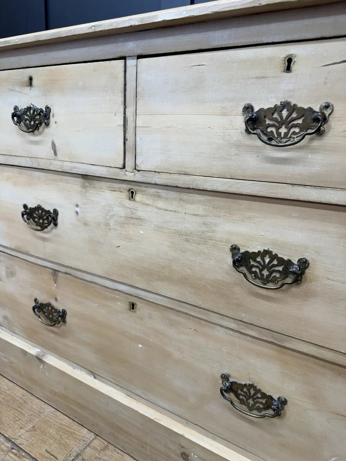 Antique dressers rustic pine chest with two short and two full-width drawers.