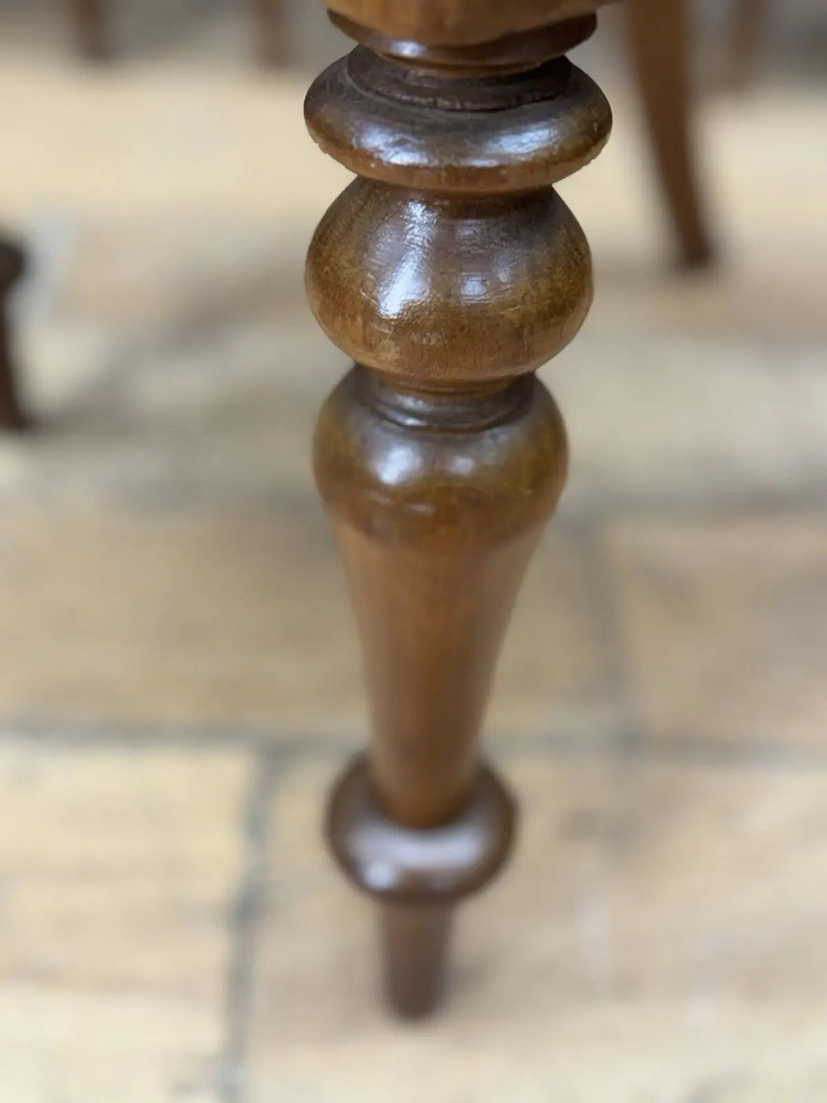 Victorian mahogany dining chairs set of 4, brown with blue patterned upholstery and balloon backs.
