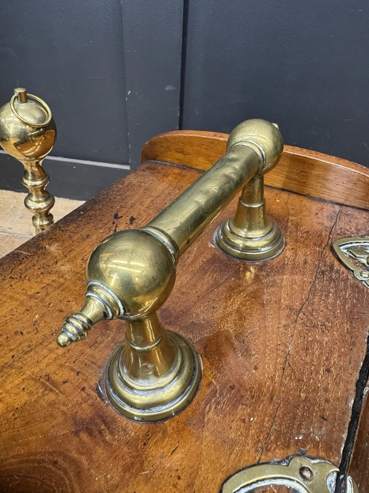 Victorian walnut coal purdonium scuttle box with brass fittings and ornate handle.