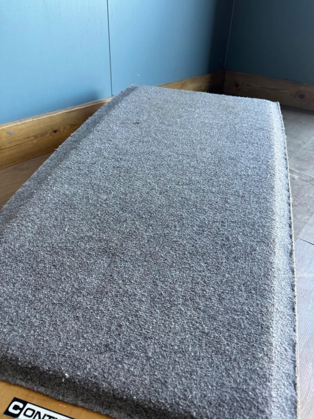 Continental vintage pommel horse grey laminated plywood with original maker's label and padded surface.
