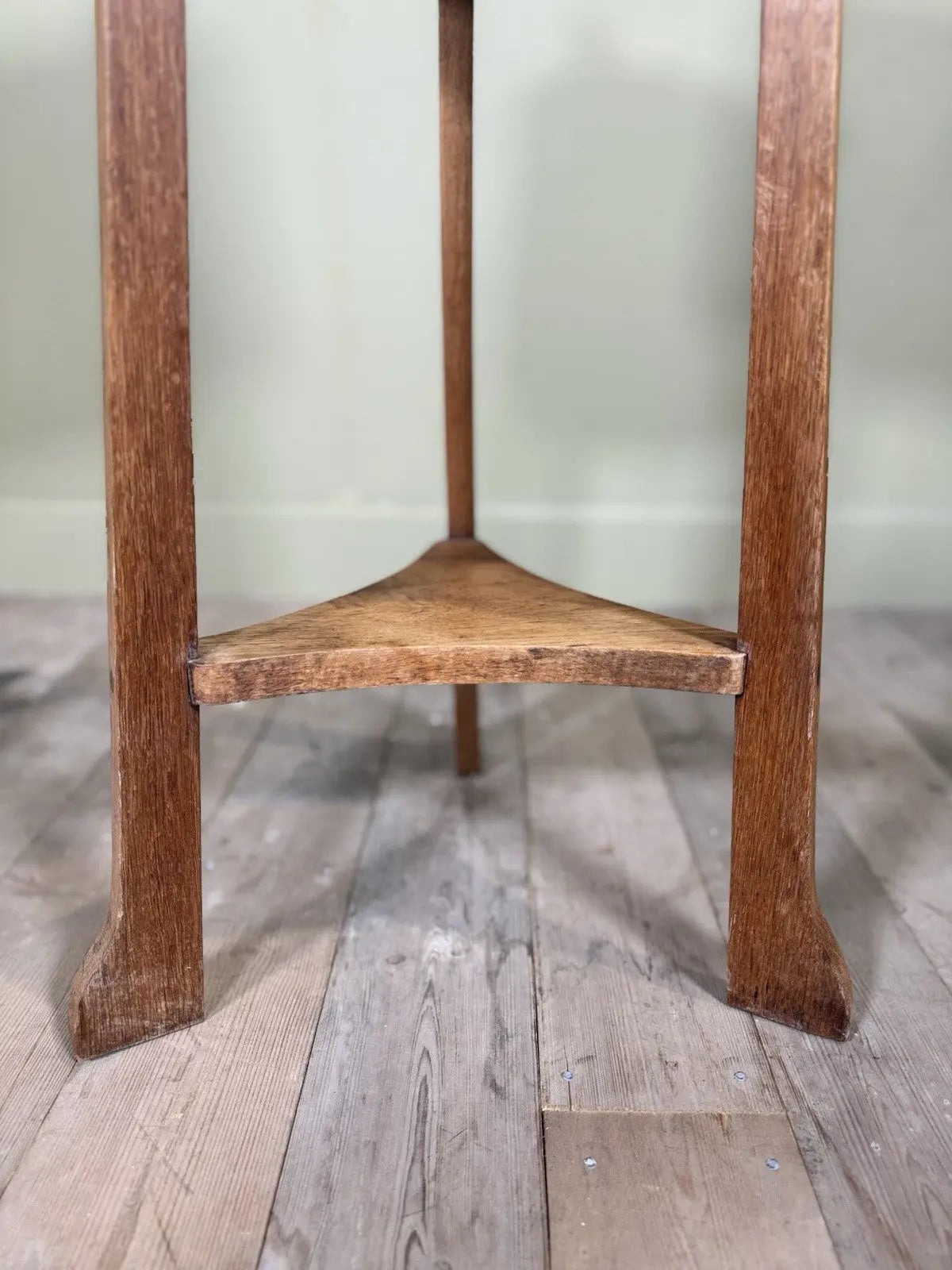 R.A. Lister antique oak jardinière plant stand coopered barrel with copper banding and splayed legs.