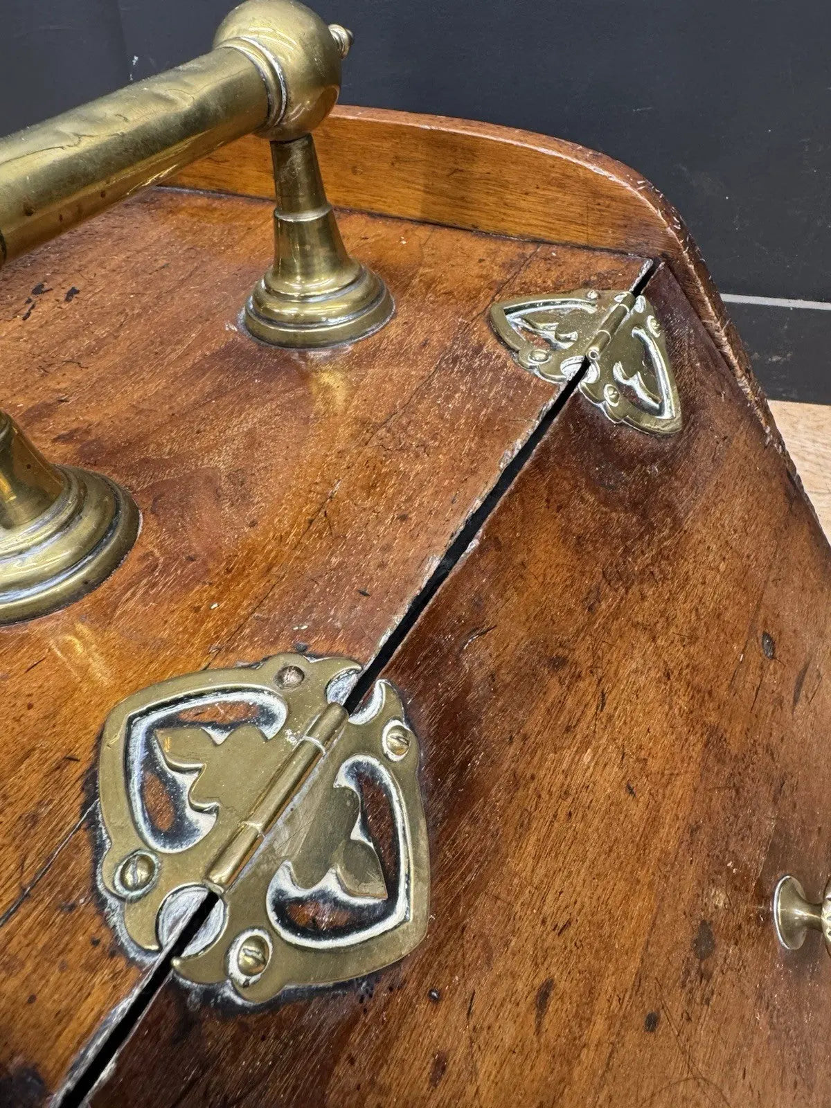 Victorian walnut coal purdonium scuttle box with brass fittings and ornate handle.