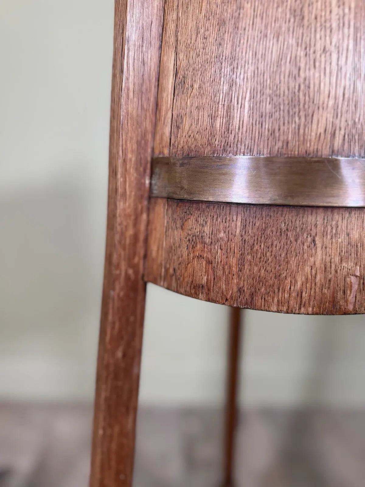 R.A. Lister antique oak jardinière plant stand coopered barrel with copper banding and splayed legs.