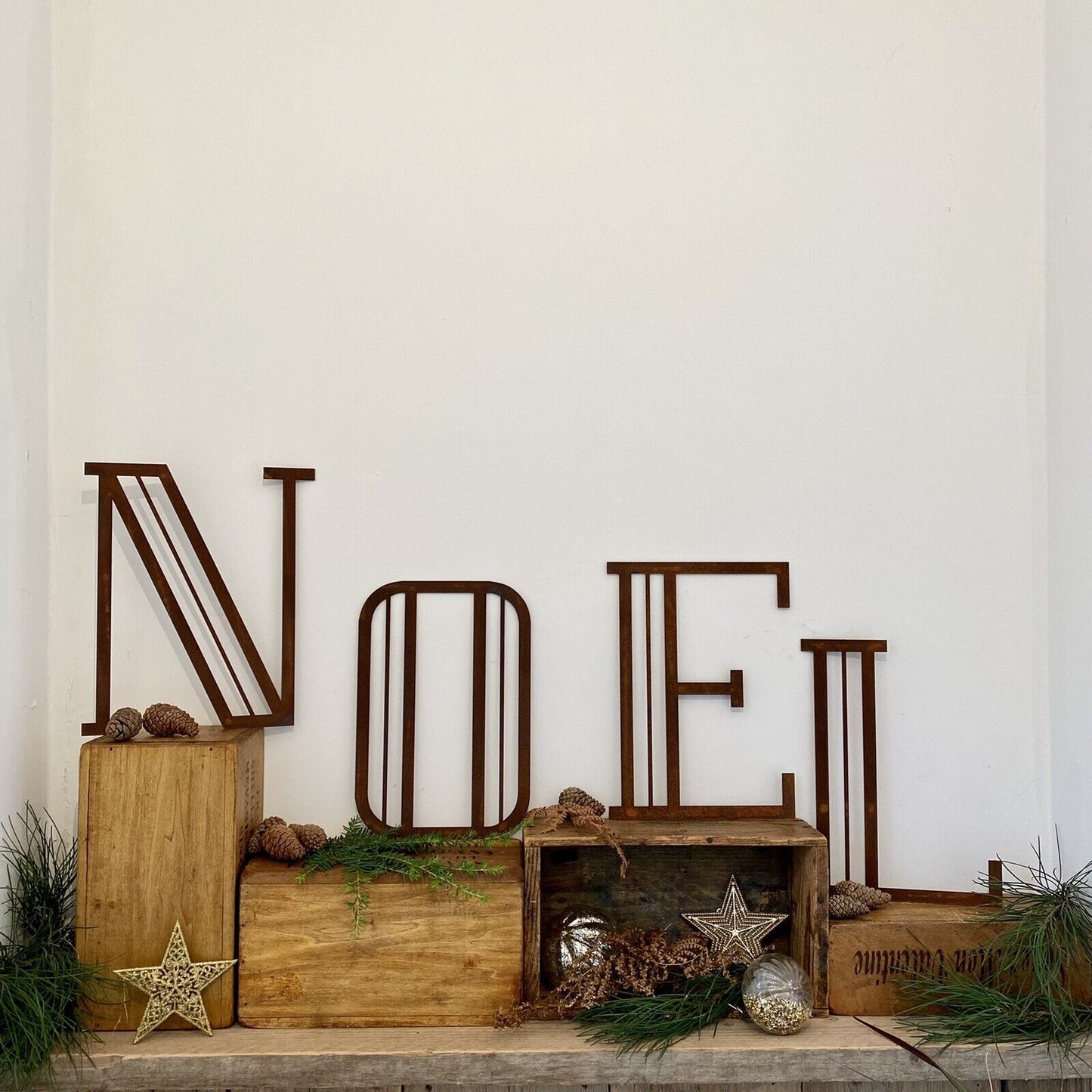 Christmas Mantle Fireplace Decoration NOEL In Rustic Rusted Art Deco Letters
