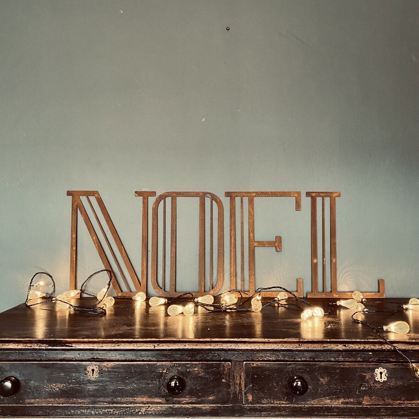 Christmas Mantle Fireplace Decoration NOEL In Rustic Rusted Art Deco Letters