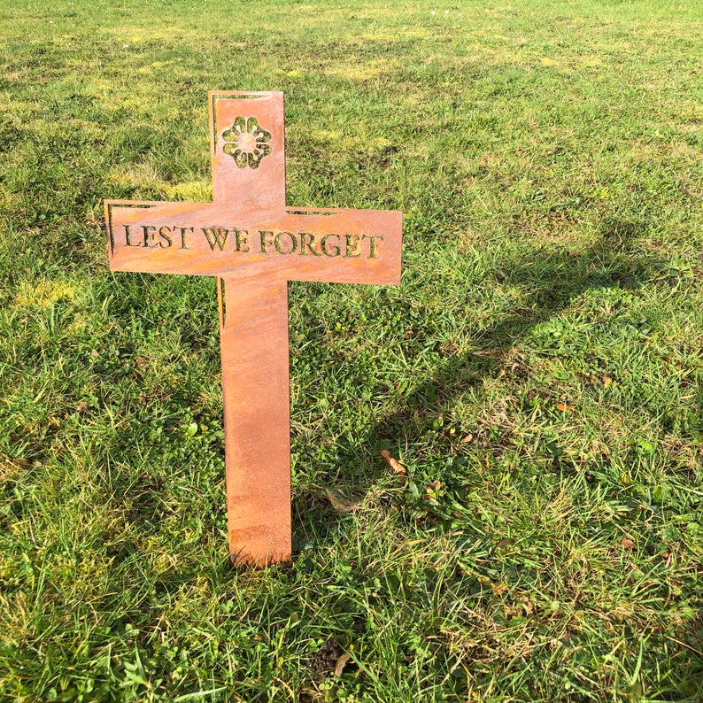 small lest we forget cross, garden decoration