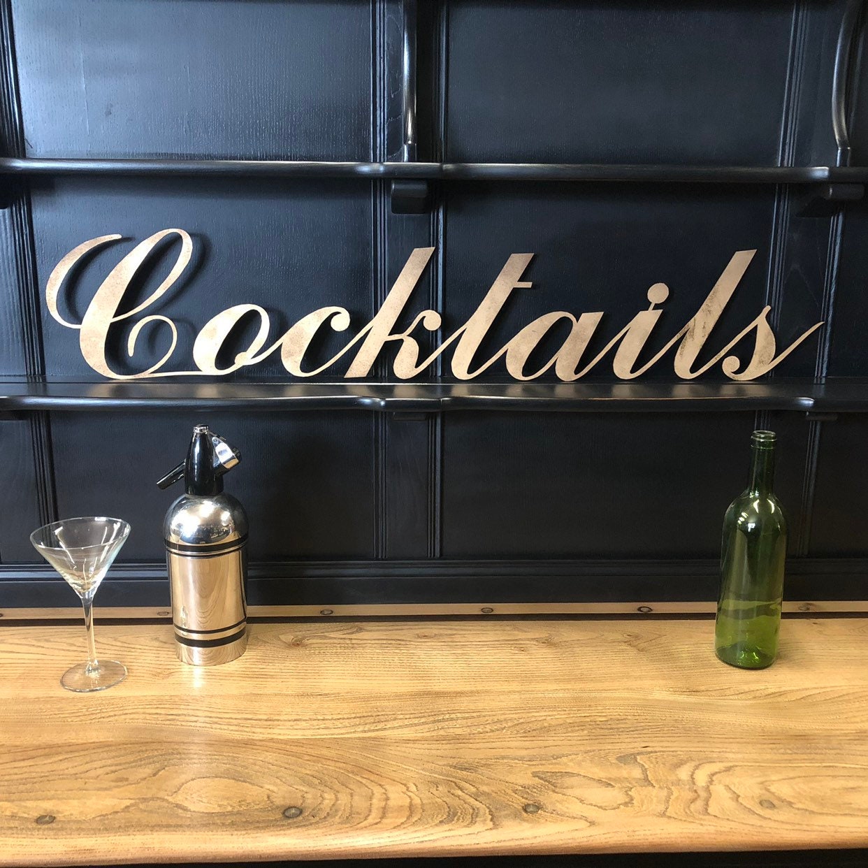 Distressed gold cocktails sign