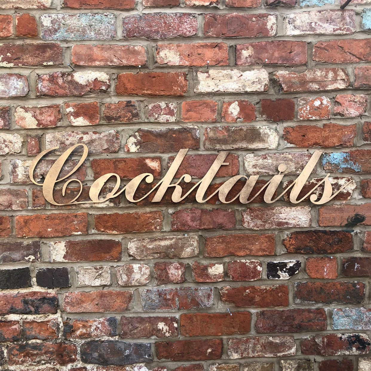 Rustic Distressed Gold Cocktails Sign