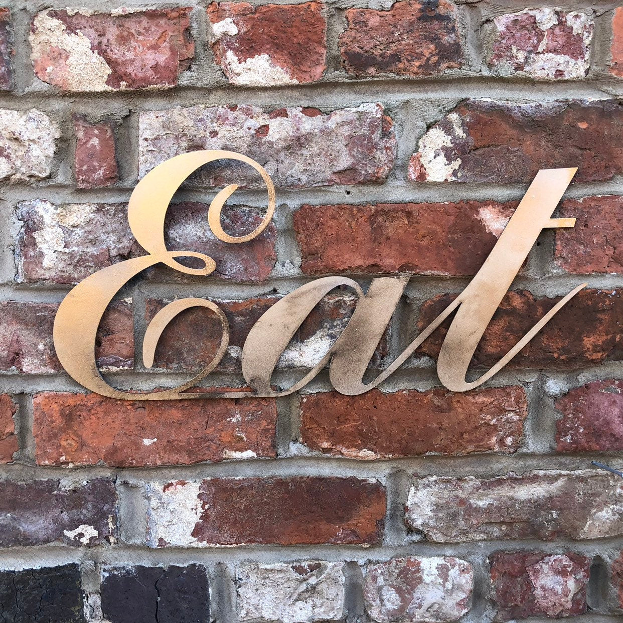Rustic Distressed Gold Metal Eat Wall Decoration