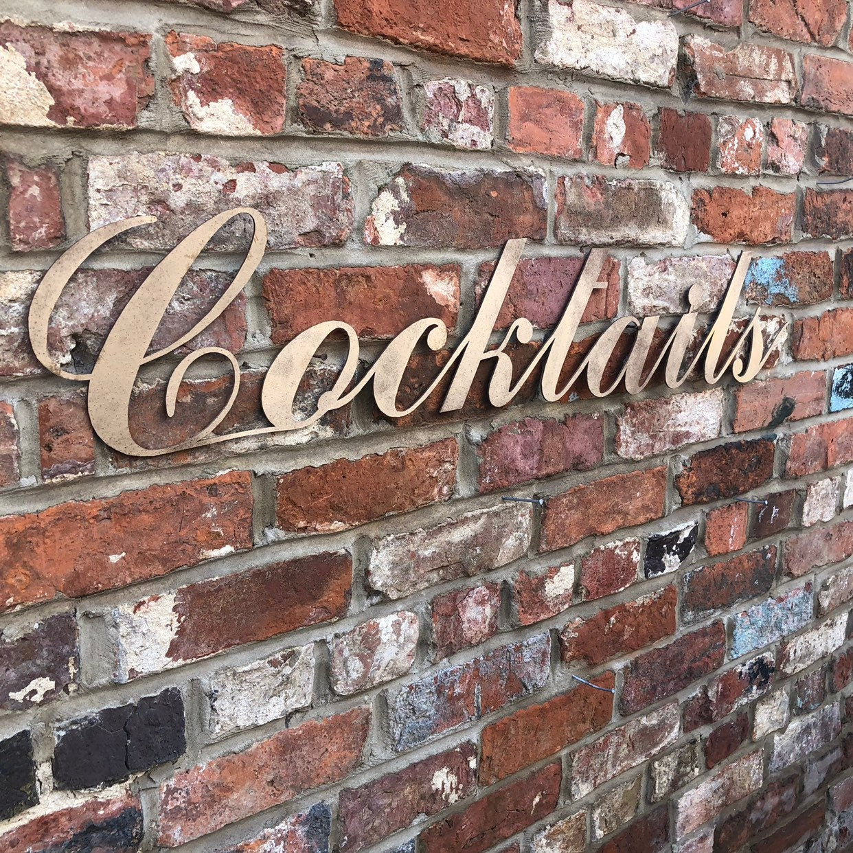 Rustic Distressed Gold Cocktails Sign