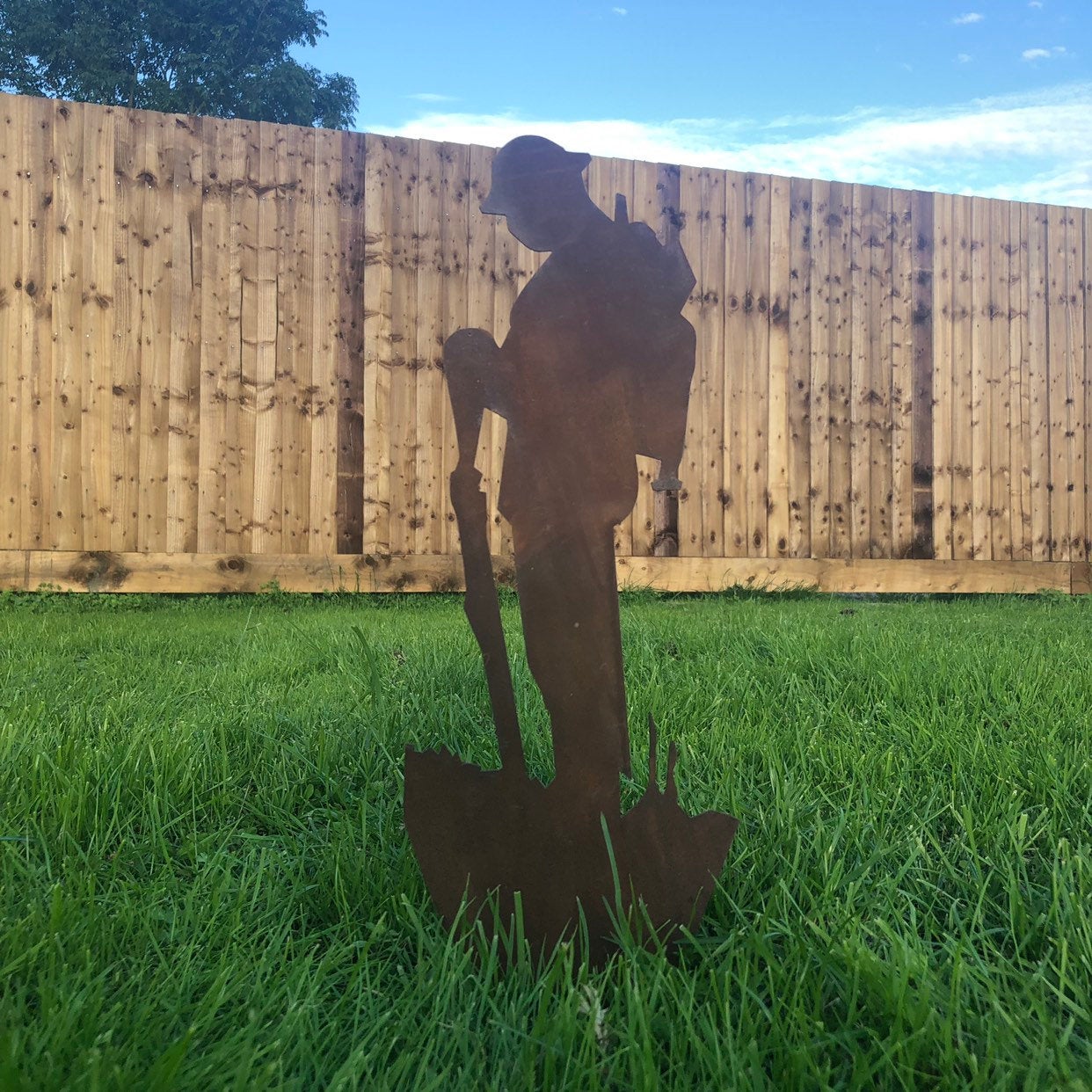 Small Rusty Metal Soldier Garden Statue