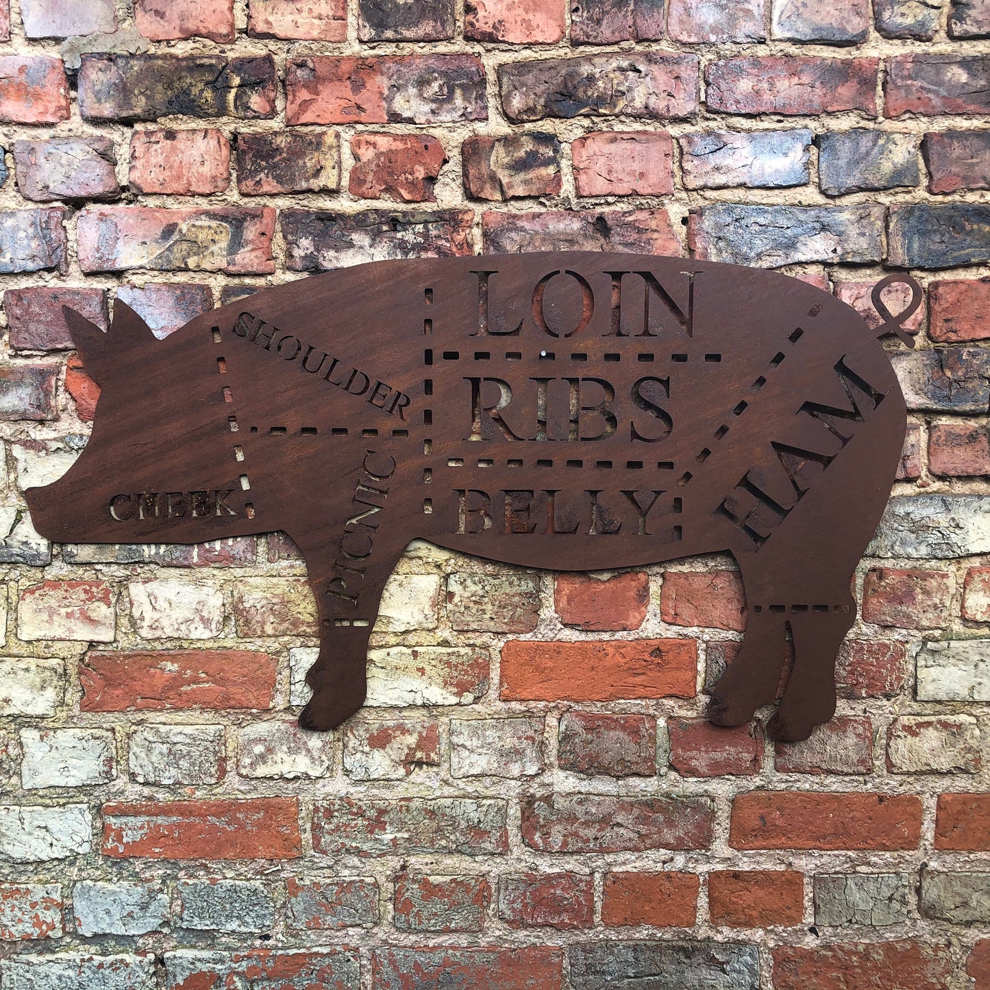 Large Metal Butchers Cuts Pig Wall Decoration