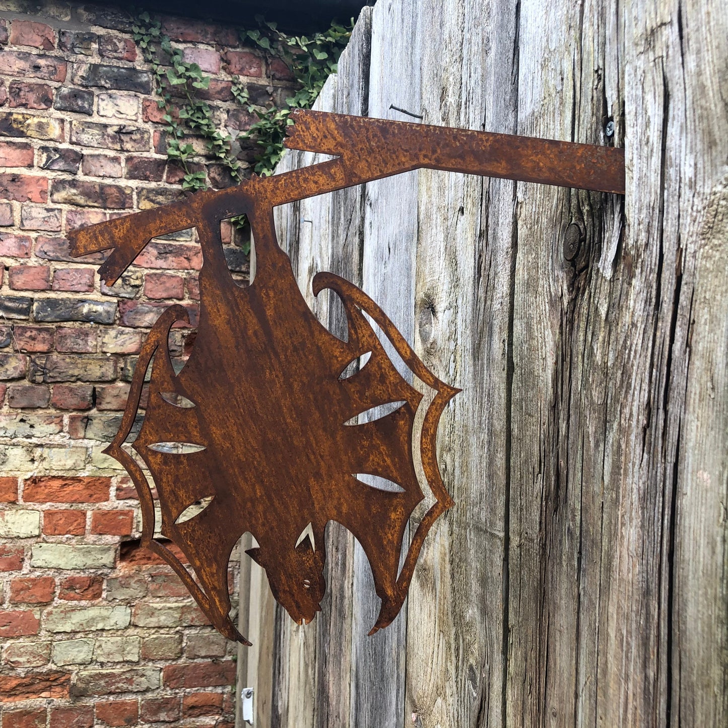 Rusty Metal Hanging Bat Garden Decoration