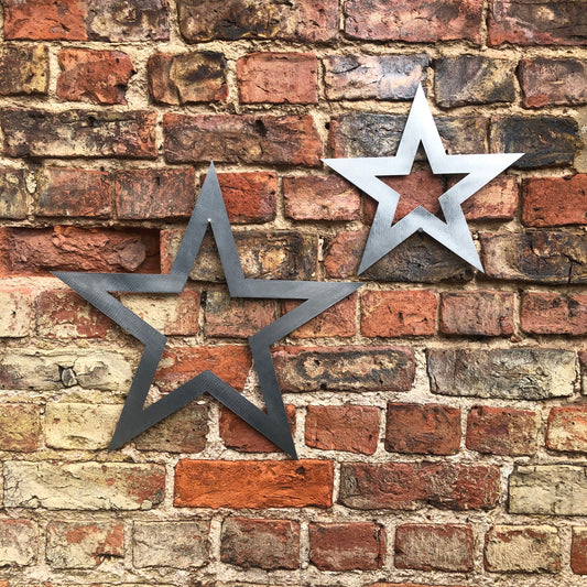 2x mixed sized galvanized steel hollow stars decorations 