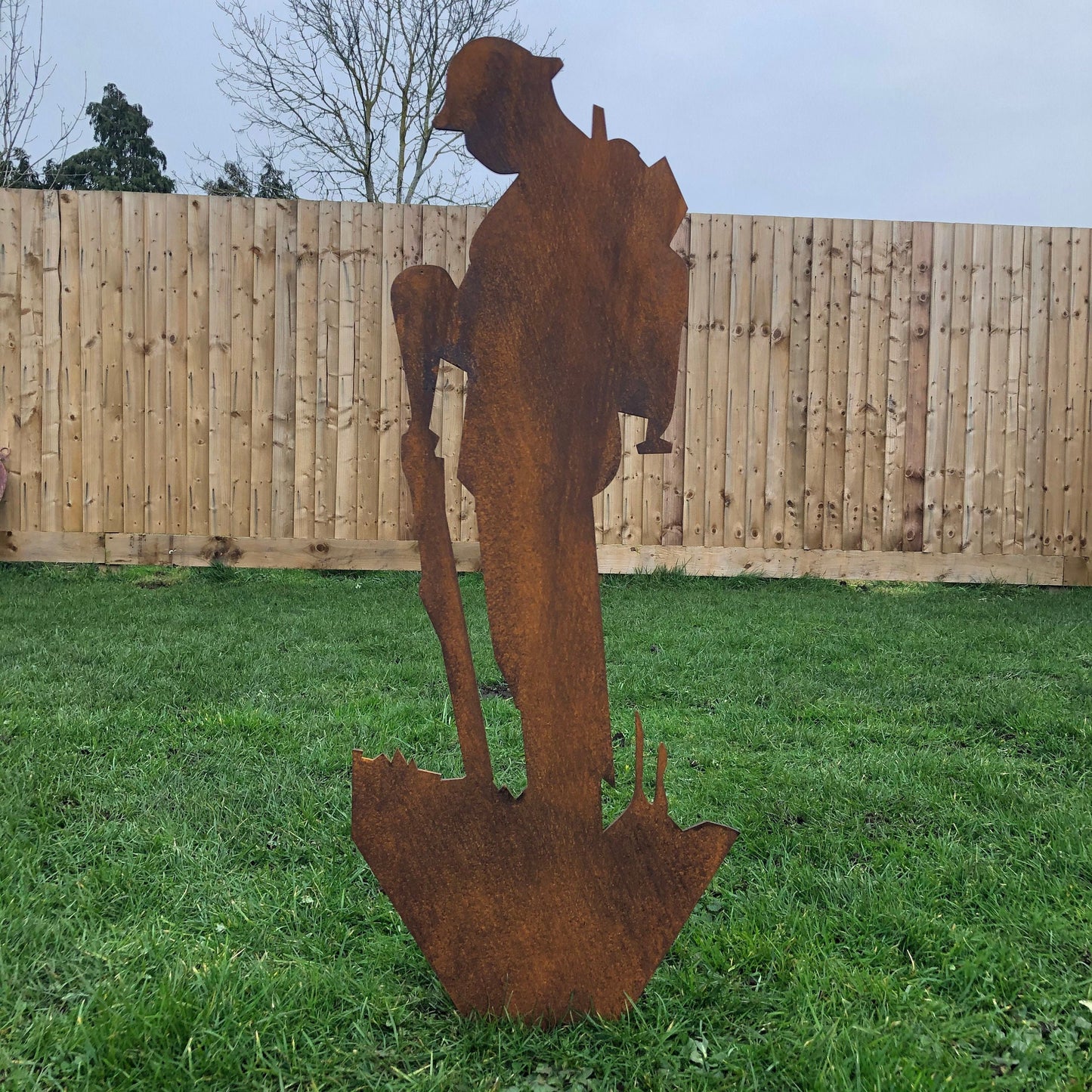 Rusty Metal Soldier Garden Statue, Remembrance Feature