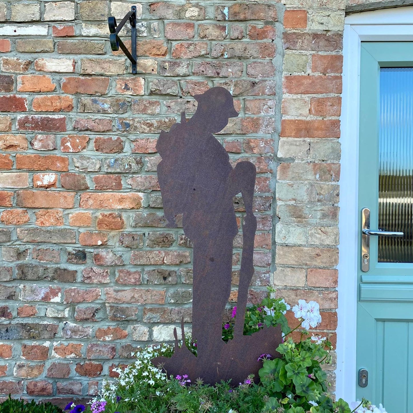 Rusty Metal Soldier Garden Statue, Remembrance Feature