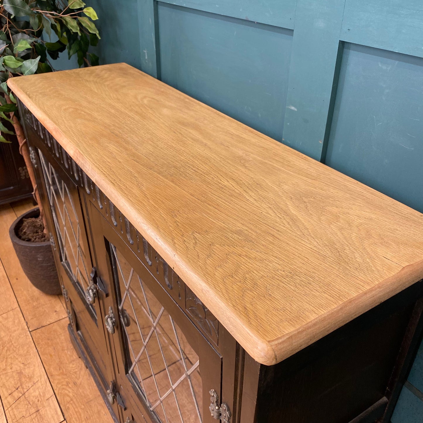 Vintage Oak Glazed Cabinet / Oak Bookcase /Gin Cupboard /Display Cabinet
