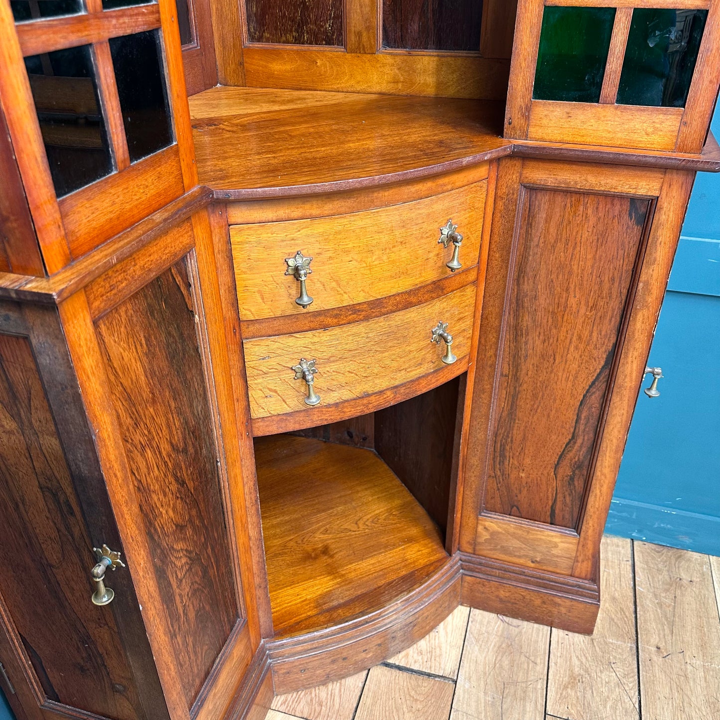 Antique Arts And Crafts Corner Cabinet / Oak And Rosewood / Corner Cupboard