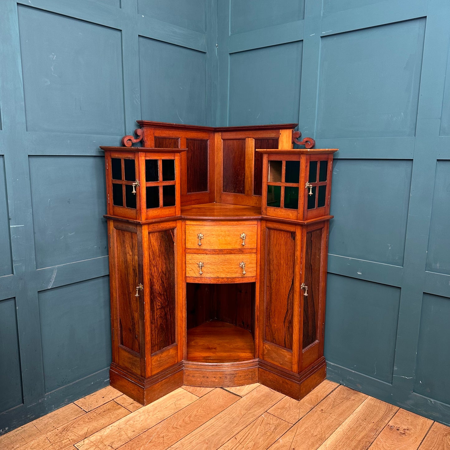 Antique Arts And Crafts Corner Cabinet / Oak And Rosewood / Corner Cupboard