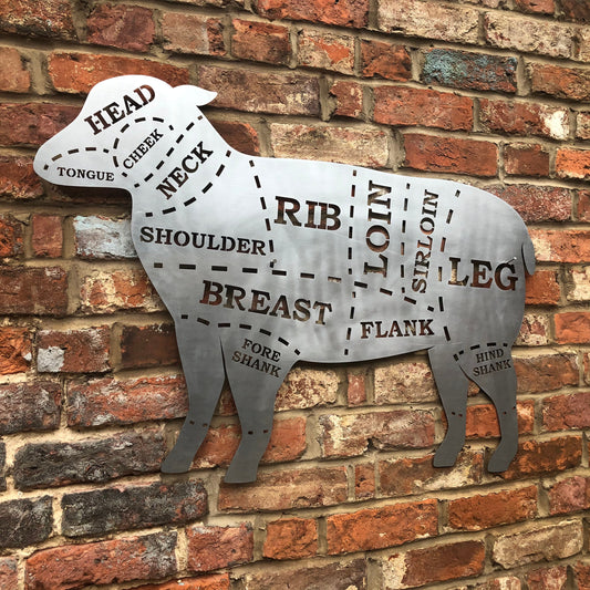 Large galvanized steel butchers lamb -  meat cuts design