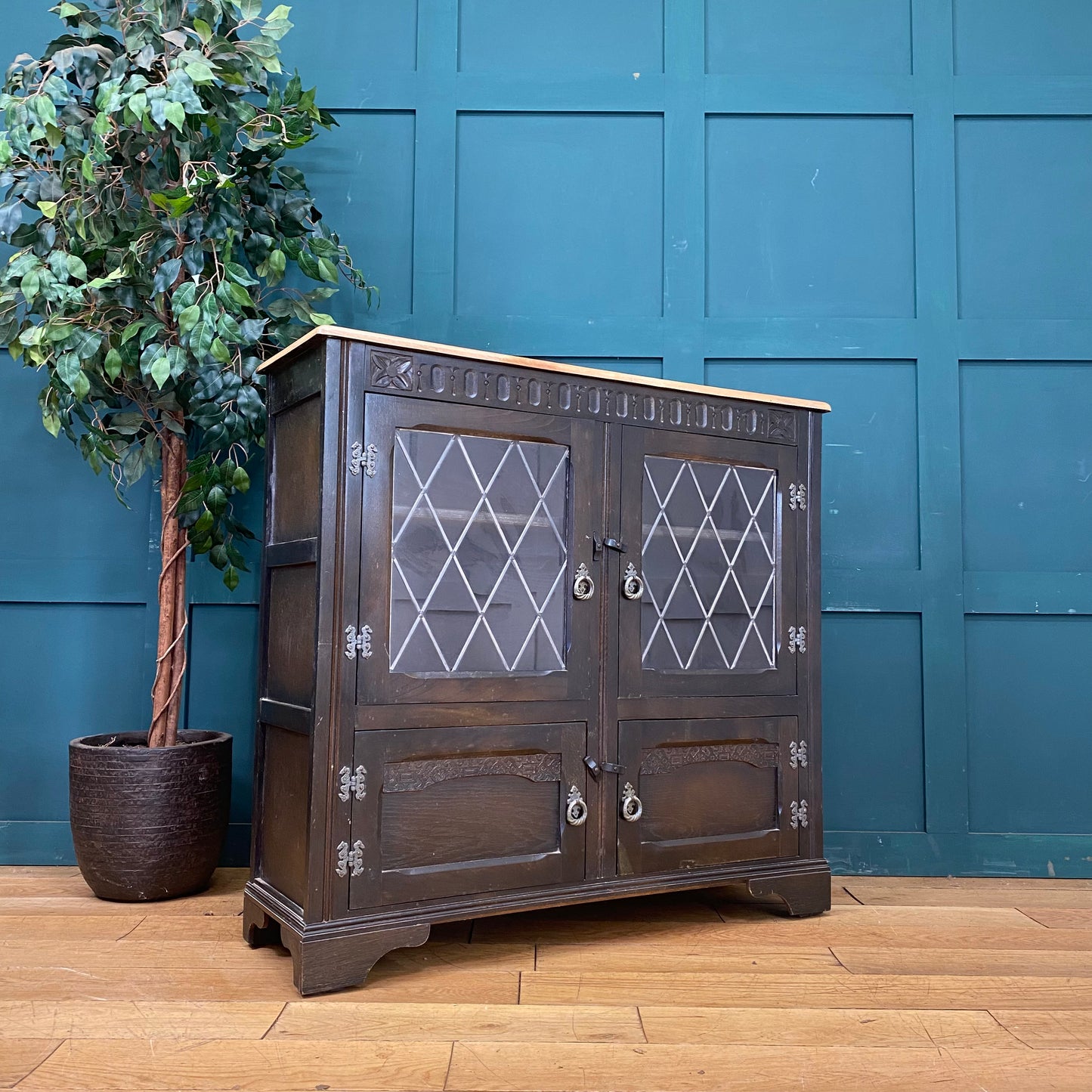 Vintage Oak Glazed Cabinet / Oak Bookcase /Gin Cupboard /Display Cabinet