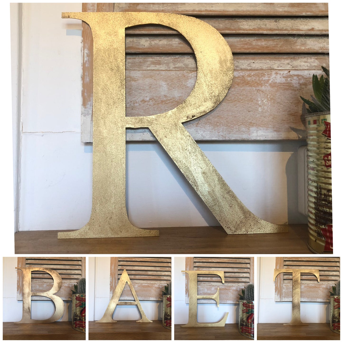 Distressed Gold 5" or 12" Classic Metal Letters, A-Z, 0-9