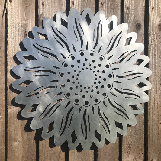 large galvanised steel sunflower wall decoration