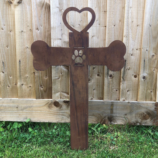 metal dog cross memorial decoration
