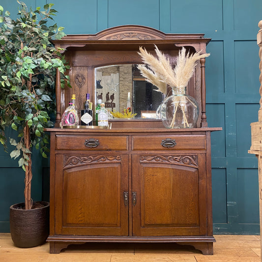 Antique Oak Dresser / Mirrored Dresser / Arts & Crafts / Oak Sideboard