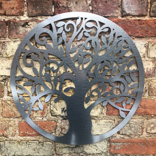 Galvanised steel tree of life wall decoration