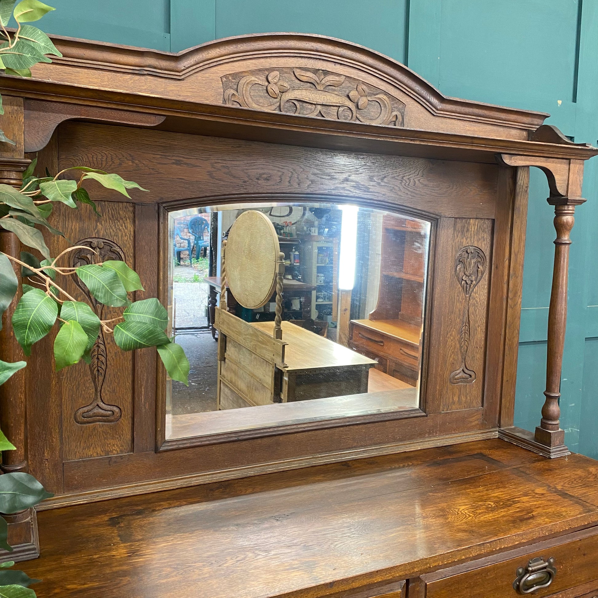 Antique tiger oak top dresser with mirror