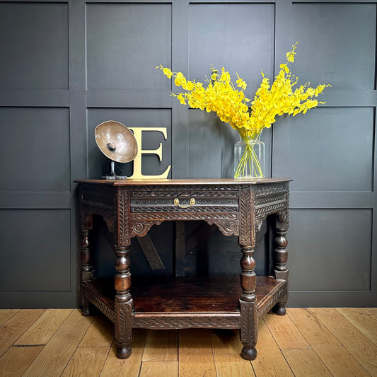 Antique Oak Credence Table / Hexagonal Table / Oak Sideboard / Lamp Table