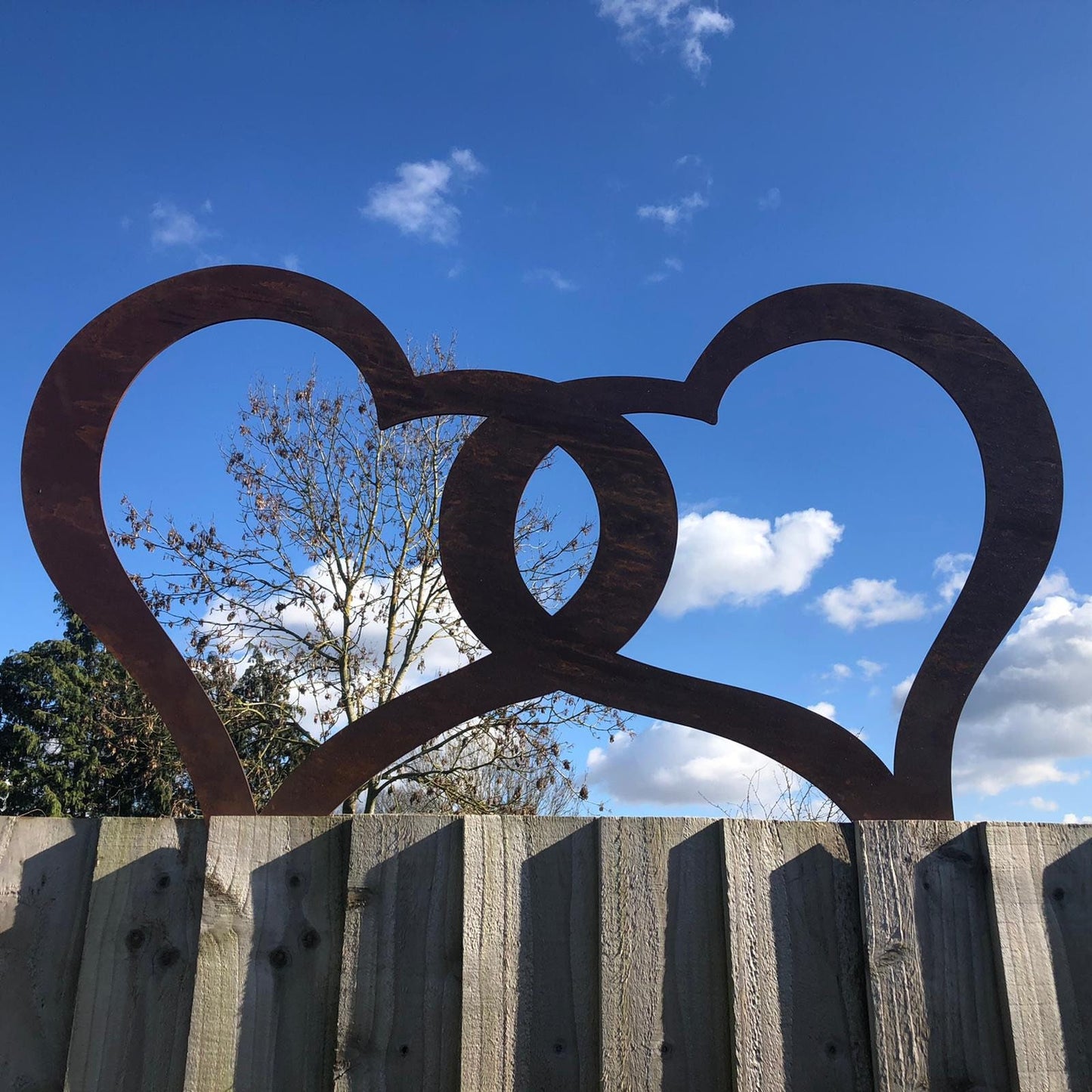 Large Rusty Joined Hearts Garden Decoration