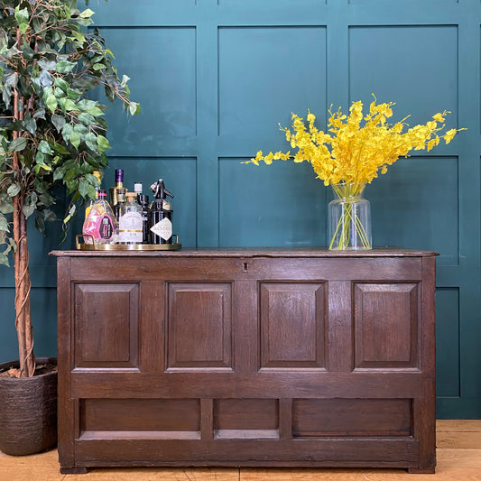 Antique Oak Coffer / Solid Oak Chest / Antique 18th Century Mule Chest/ Console