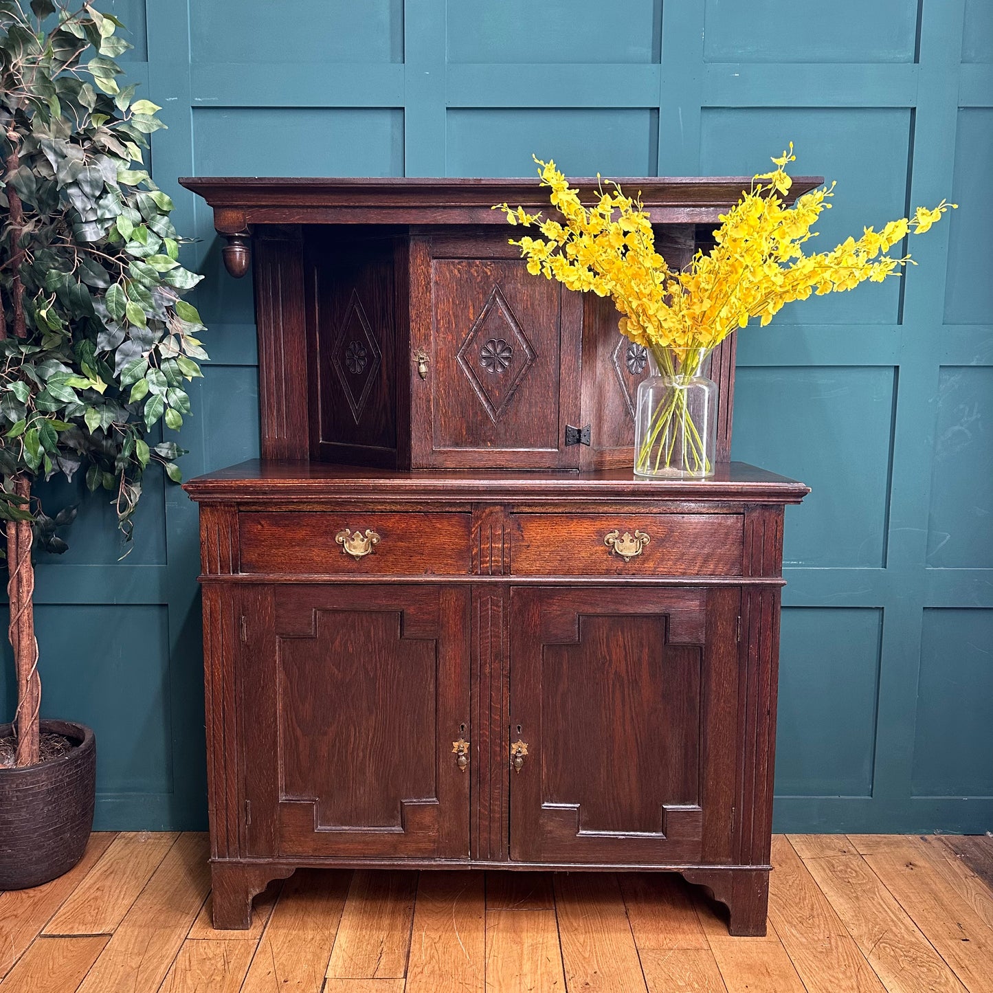 Antique Oak Court Cupboard /Antique Oak Dresser/Home Cocktail Bar / Oak Cabinet / Buffet Server