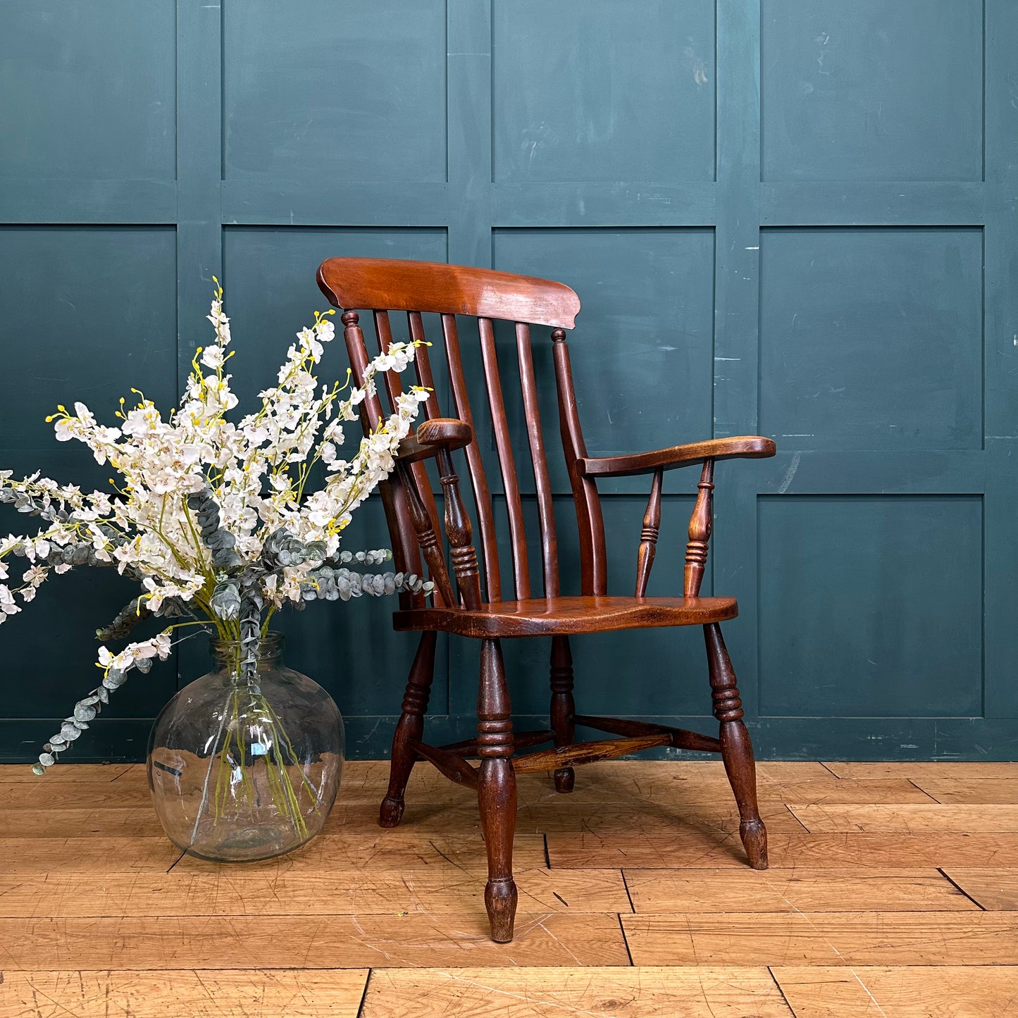 Antique Mahogany Elm Armchair / Grandfather Chair / Windsor Chair / Slat back