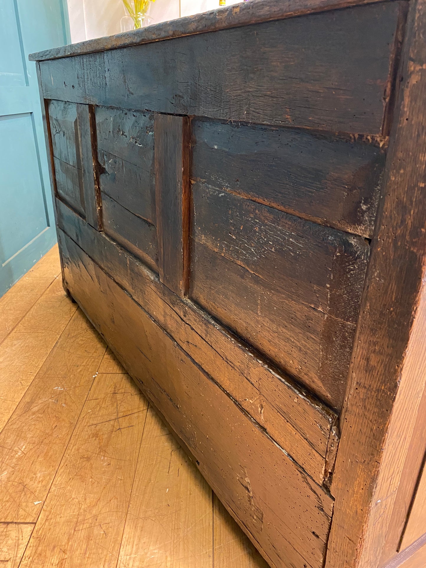 Antique Oak Coffer / Solid Oak Chest / Antique 18th Century Mule Chest/ Console