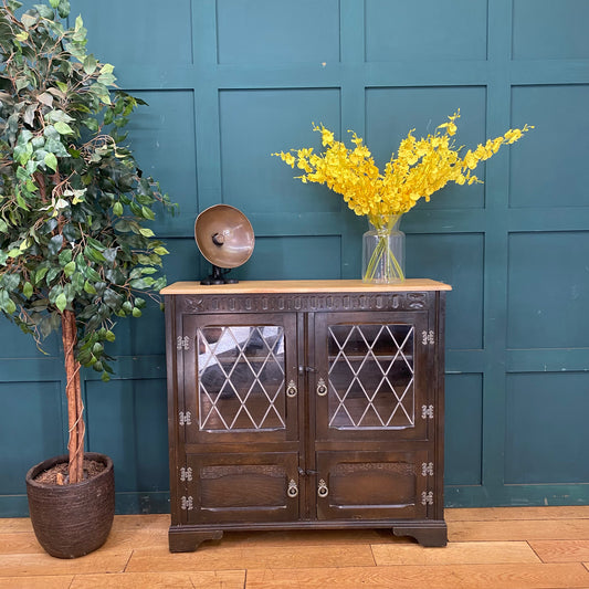 Vintage Oak Glazed Cabinet / Oak Bookcase /Gin Cupboard /Display Cabinet