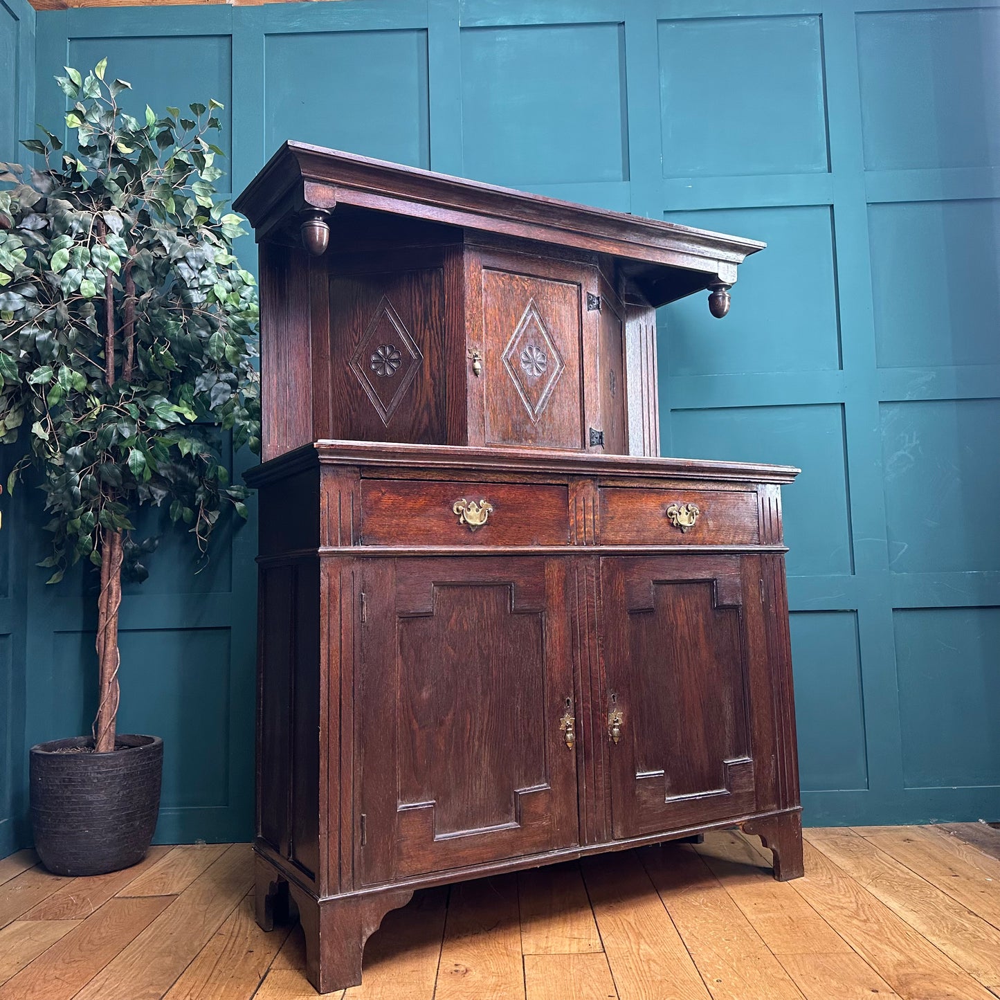 Antique Oak Court Cupboard /Antique Oak Dresser/Home Cocktail Bar / Oak Cabinet / Buffet Server