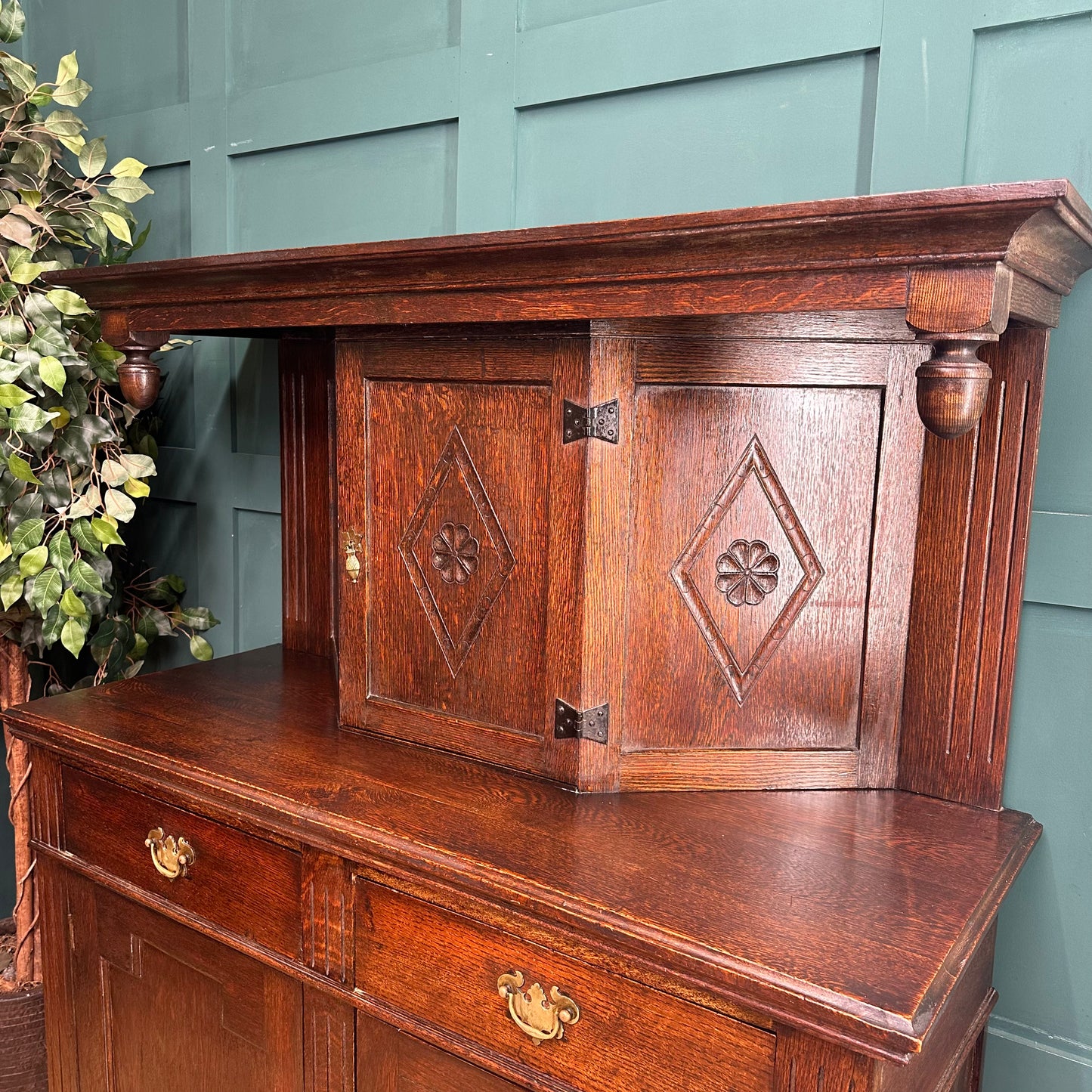 Antique Oak Court Cupboard /Antique Oak Dresser/Home Cocktail Bar / Oak Cabinet / Buffet Server