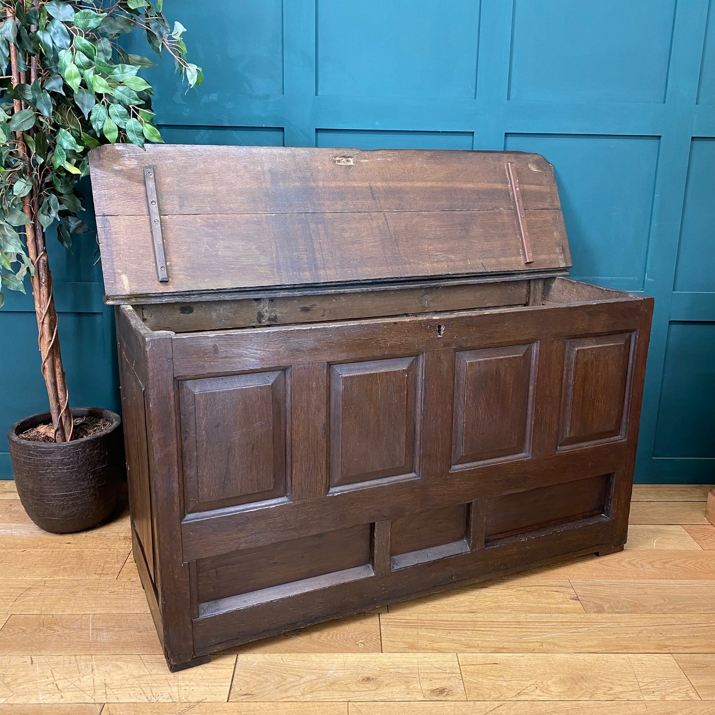 Antique Oak Coffer / Solid Oak Chest / Antique 18th Century Mule Chest/ Console