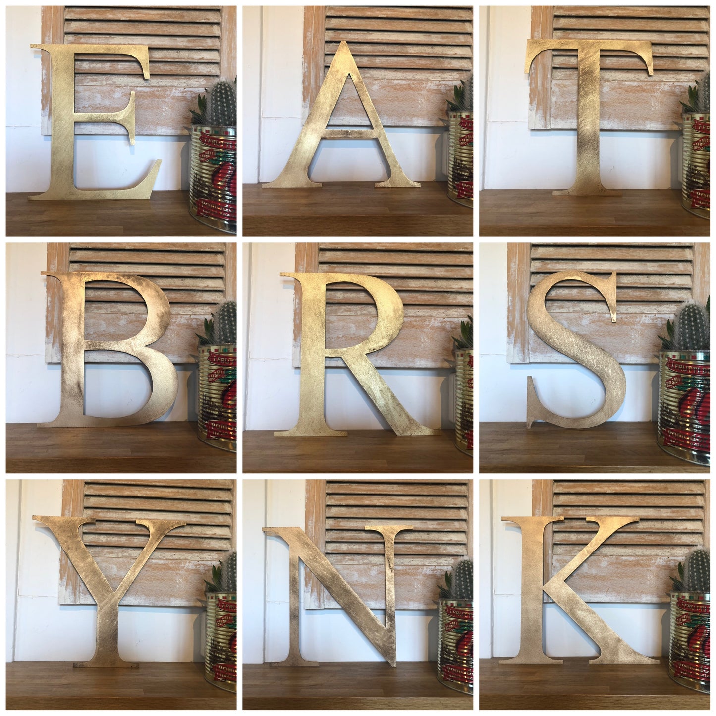 Distressed Gold 5" or 12" Classic Metal Letters, A-Z, 0-9
